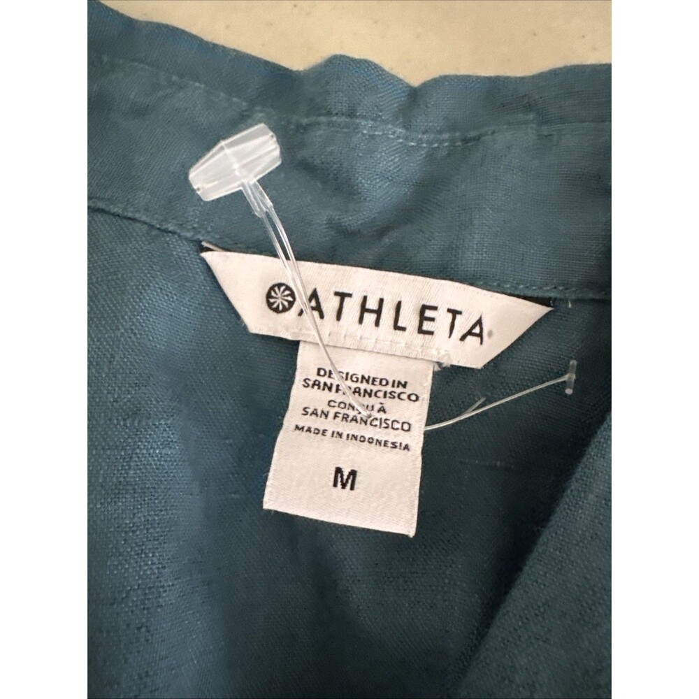 New Athleta 100% Linen Playa Tie Top Size Medium wrap shirt teal Borealis Green - Picture 7 of 12
